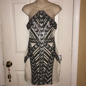 Express Cream Sequin Halter Sheath Dress 07921462C